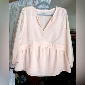 LOFT Blush Swiss Dot Long Sleeve Blouse